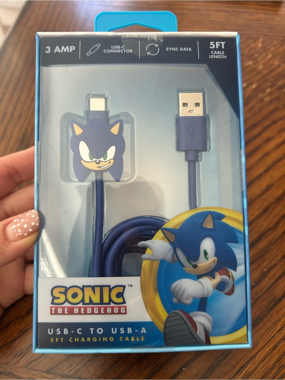 NWT Limited edition Sonic the Hedgehog USB-C to USB-A 5ft Charging Cable